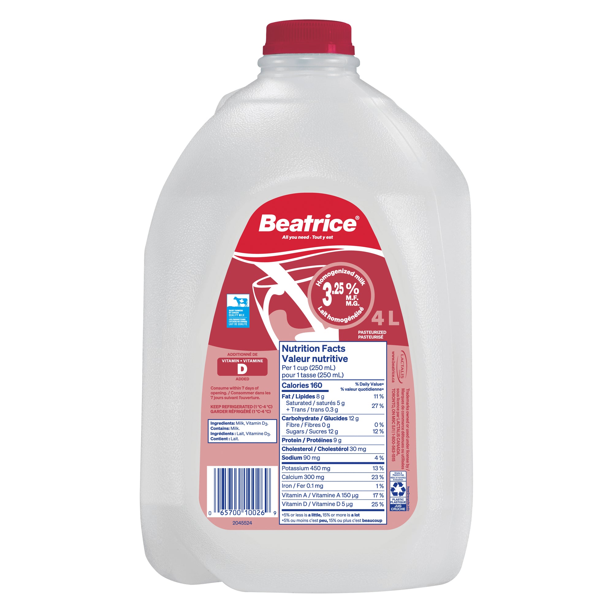 Beatrice Homogenized Milk 3.25 M.F. 4 L Giant Tiger