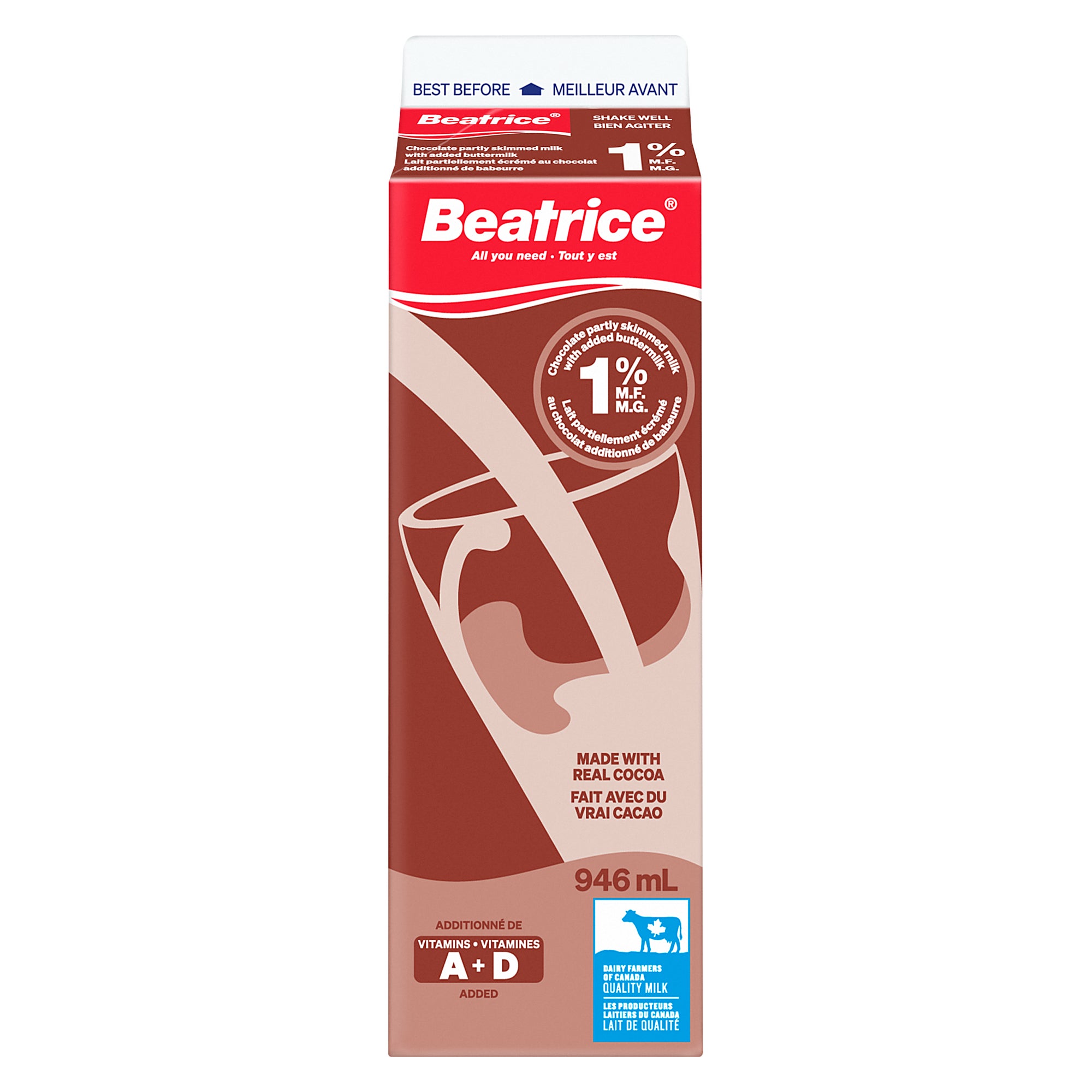 Beatrice Chocolate Partly Skimmed Milk with Added Buttermilk 1 M.F. 946 ml