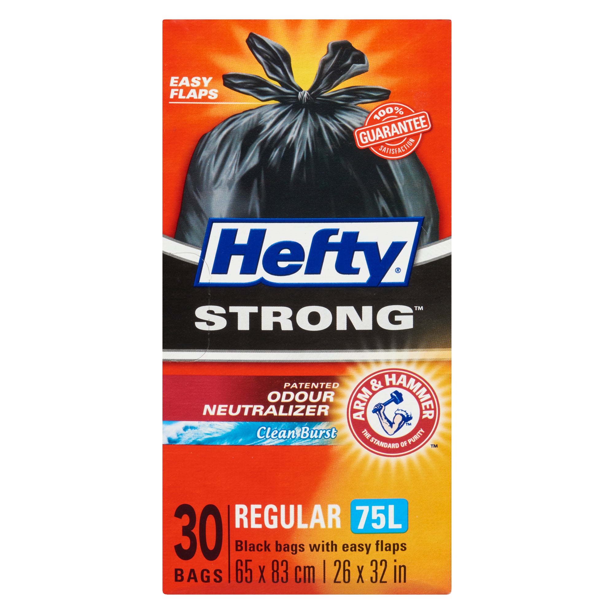 Hefty® Easy Flaps Trash Bags, 30 gal, 0.85 mil, 30 x 33, Black