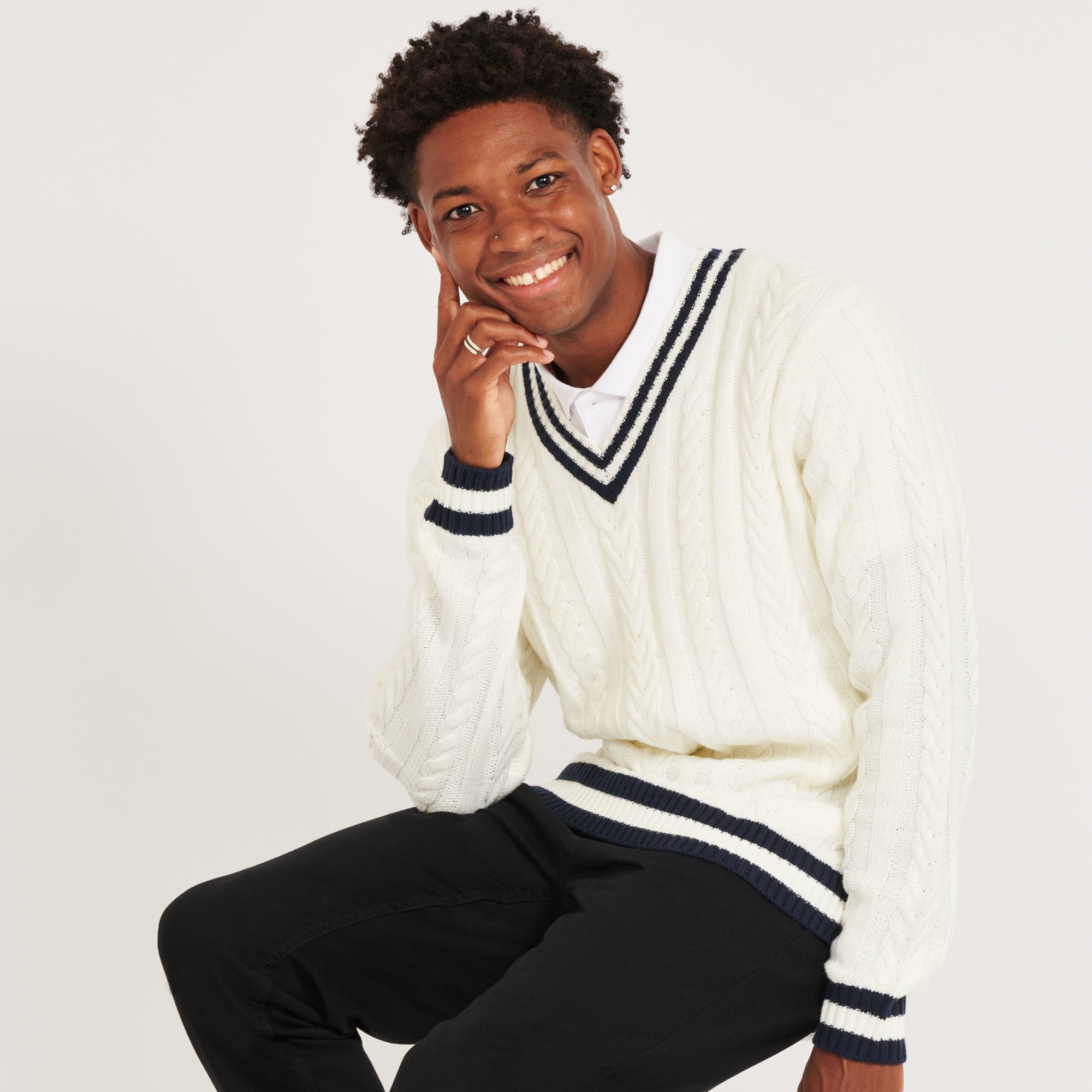 V neck cable outlet knit jumper mens