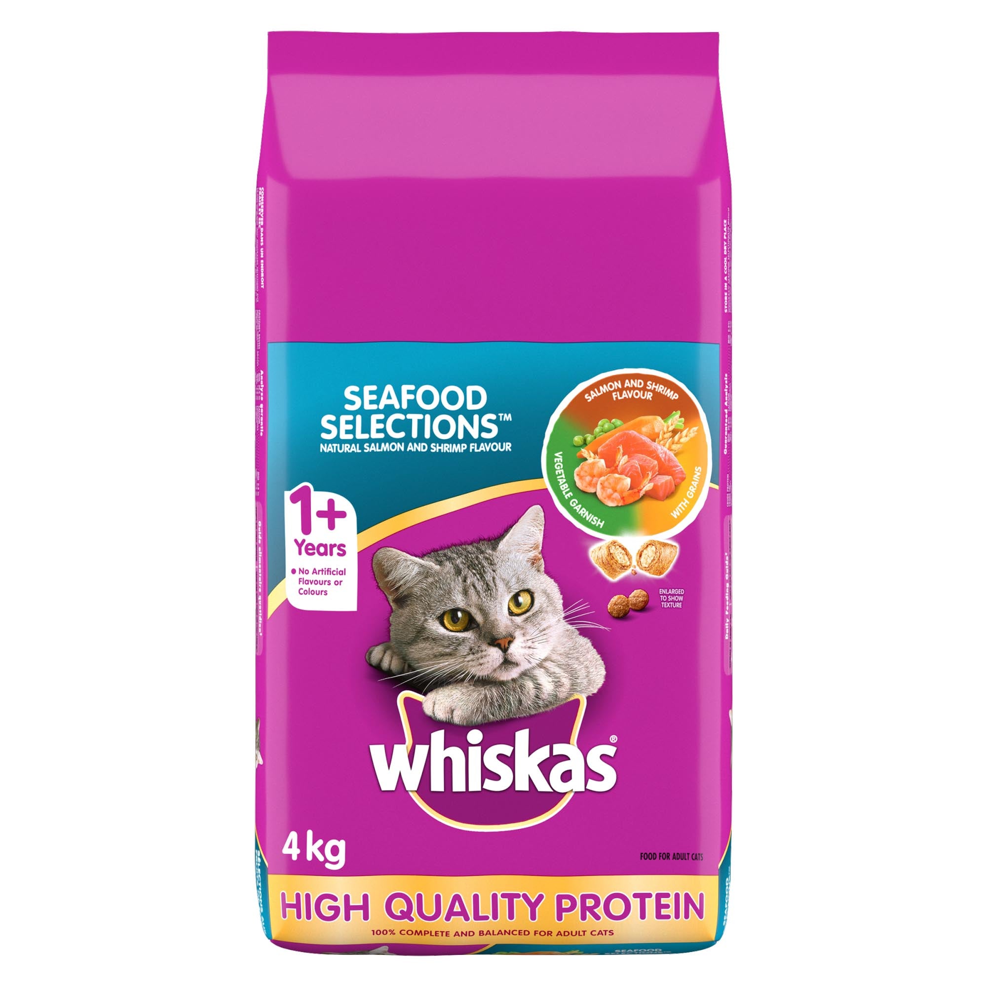 Nourriture sèche pour chats WHISKAS Sélections aux fruits de mer Protéines  de haute qualité avec arôme naturel de saumon et de crevettes 2- 9,1 kg 