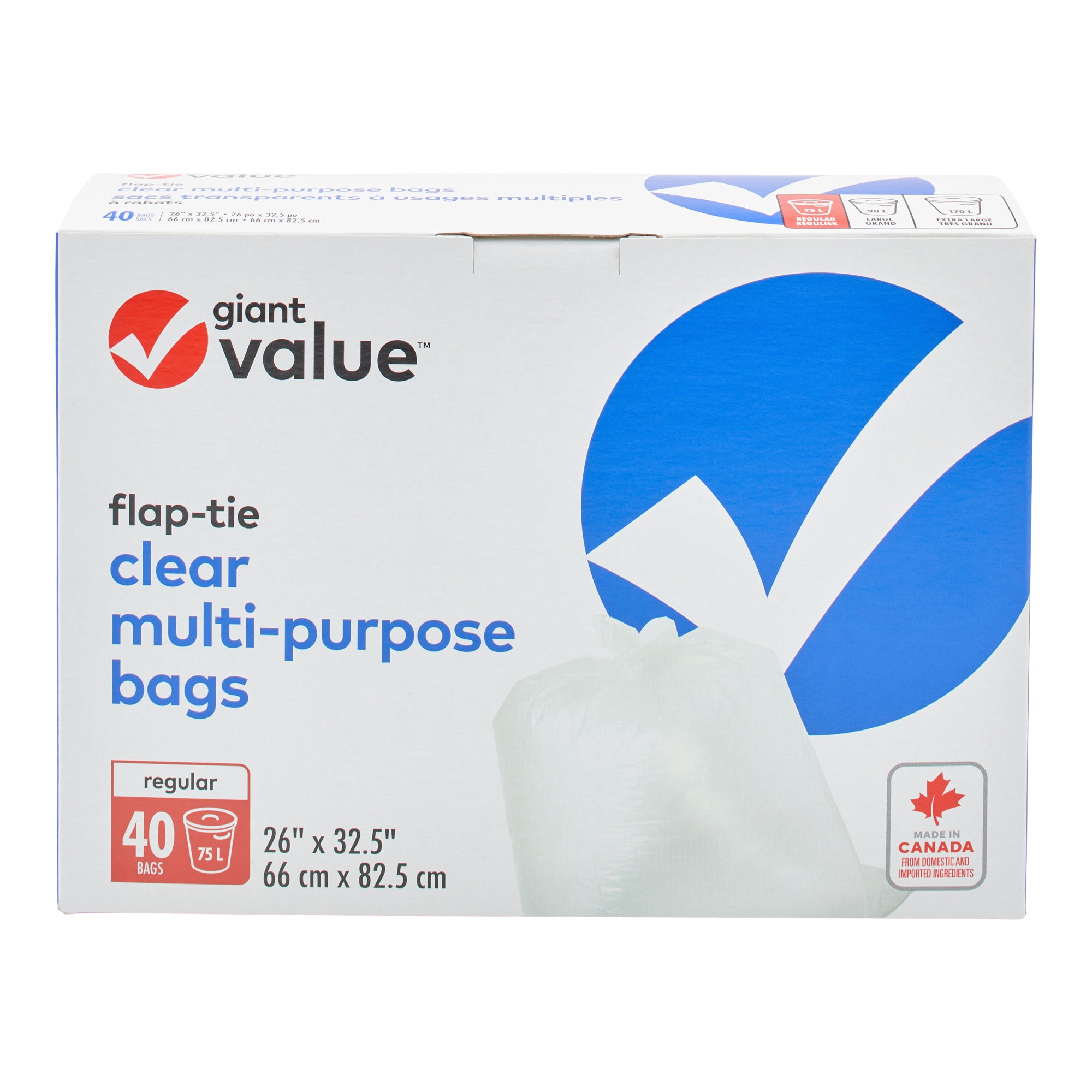 Giant Value Clear Bags, 75-L, 40 Pack