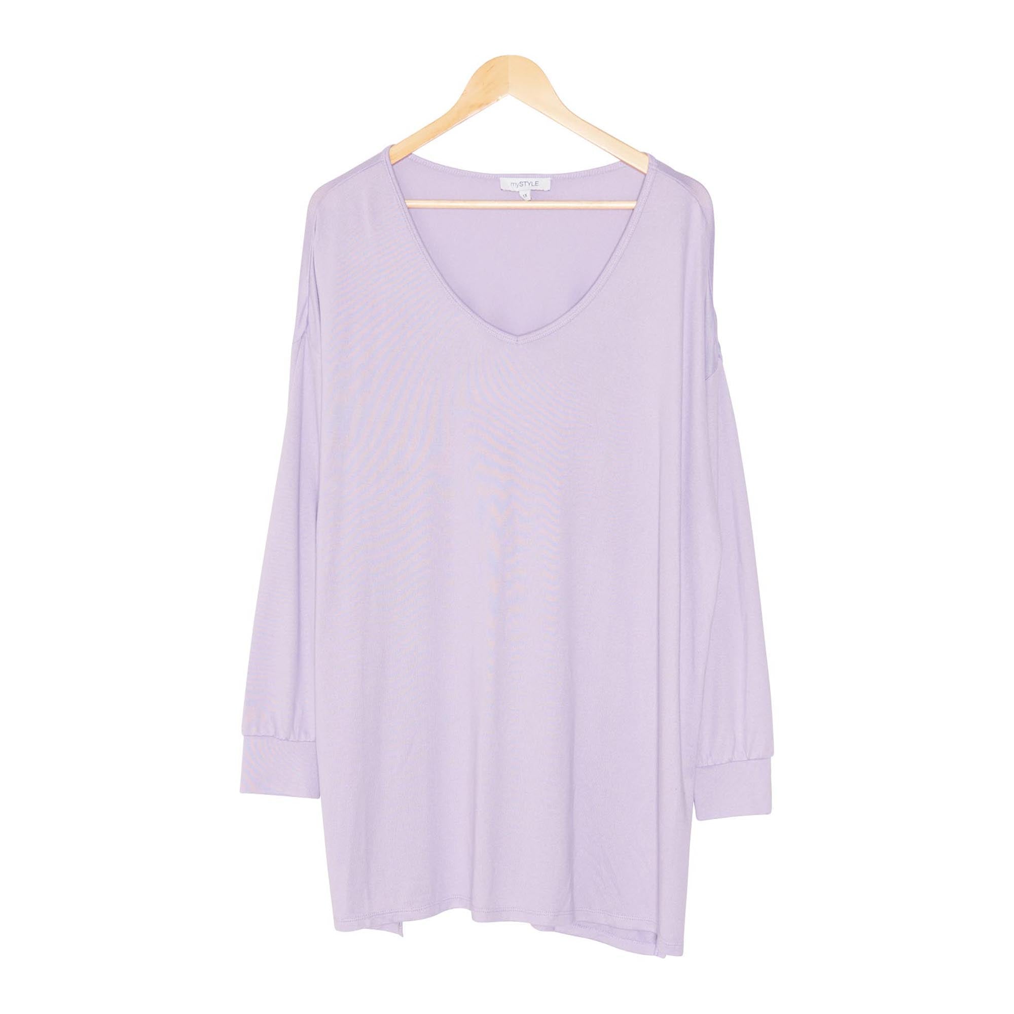 Plus Size Cotton Jersey Long Sleeve T-shirt, Light Purple