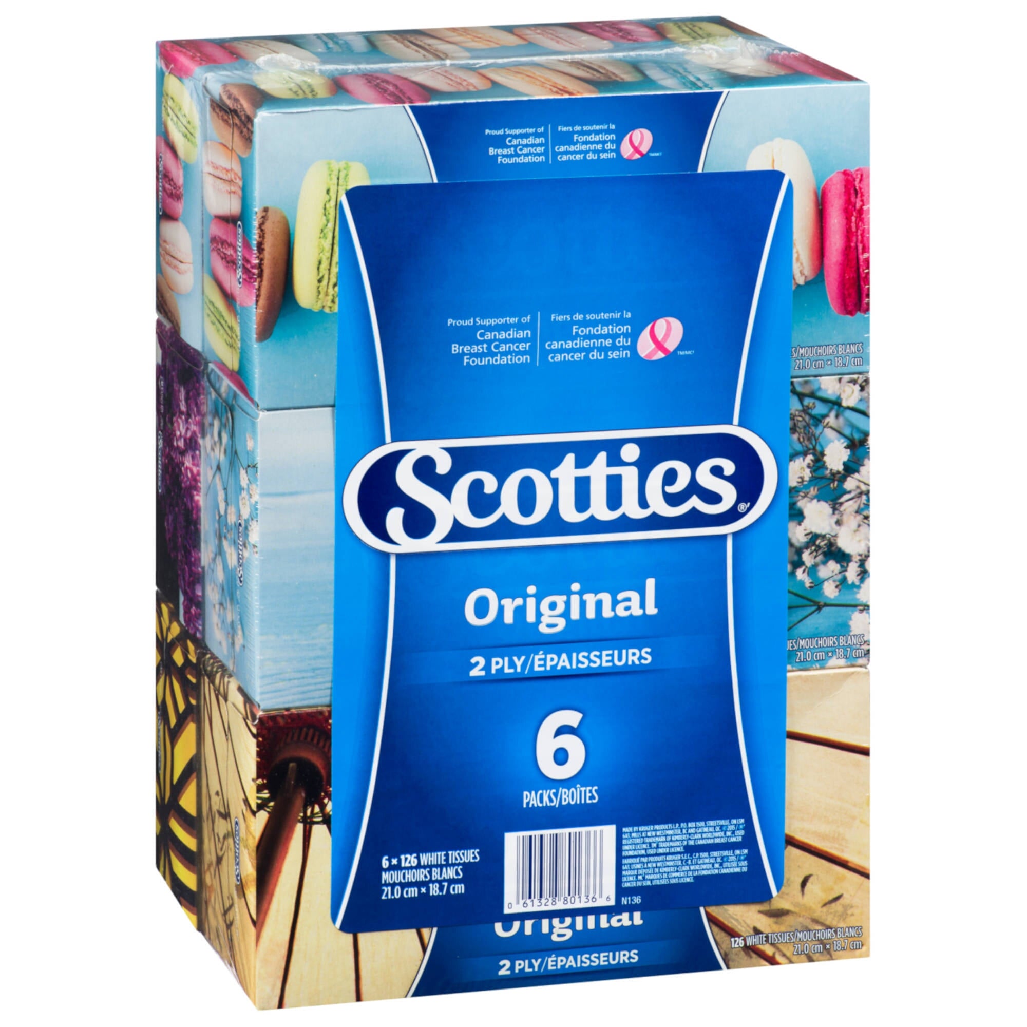 Papiers-mouchoirs pour soins quotidiens Scotties Original,  hypoallergéniques et testés par les dermatologues, 18 boîtes, 126 papiers- mouchoirs par boîte 18 boîtes, 126 papiers-mouchoirs par boîte 